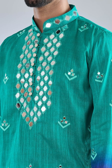 Arihant Rai Sinha Green Silk Mirrors, Embroidery Ombre Kurta at Aza Fashions Arihant Rai Sinha_Green Silk Mirrors, Embroidery Ombre Kurta _at_Aza_Fashions