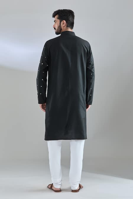 Shop Arihant Rai Sinha Black Cotton, Silk Mirrors, Embroidery Kurta at Aza Fashions Shop_Arihant Rai Sinha_Black Cotton, Silk Mirrors, Embroidery Kurta _at_Aza_Fashions