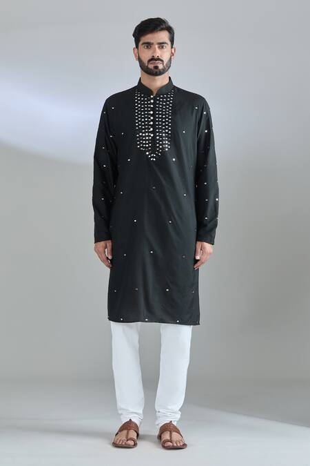 Buy Arihant Rai Sinha Black Cotton, Silk Mirrors, Embroidery Kurta Online at Aza Fashions Buy_Arihant Rai Sinha_Black Cotton, Silk Mirrors, Embroidery Kurta _Online_at_Aza_Fashions