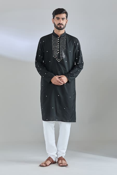 Arihant Rai Sinha Black Cotton, Silk Mirrors, Embroidery Kurta at Aza Fashions Arihant Rai Sinha_Black Cotton, Silk Mirrors, Embroidery Kurta _at_Aza_Fashions