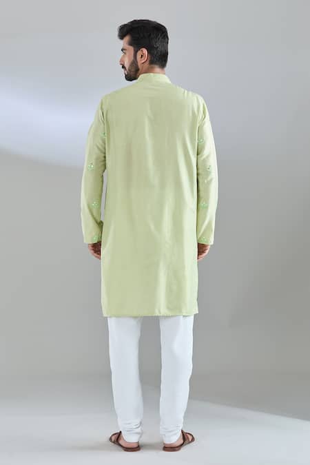 Shop Arihant Rai Sinha Green Silk Mirrors Embroidered Kurta at Aza Fashions Shop_Arihant Rai Sinha_Green Silk Mirrors Embroidered Kurta _at_Aza_Fashions