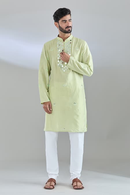Arihant Rai Sinha Green Silk Mirrors Embroidered Kurta at Aza Fashions Arihant Rai Sinha_Green Silk Mirrors Embroidered Kurta _at_Aza_Fashions