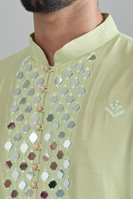 Buy Arihant Rai Sinha Green Silk Mirrors Embroidered Kurta Buy_Arihant Rai Sinha_Green Silk Mirrors Embroidered Kurta