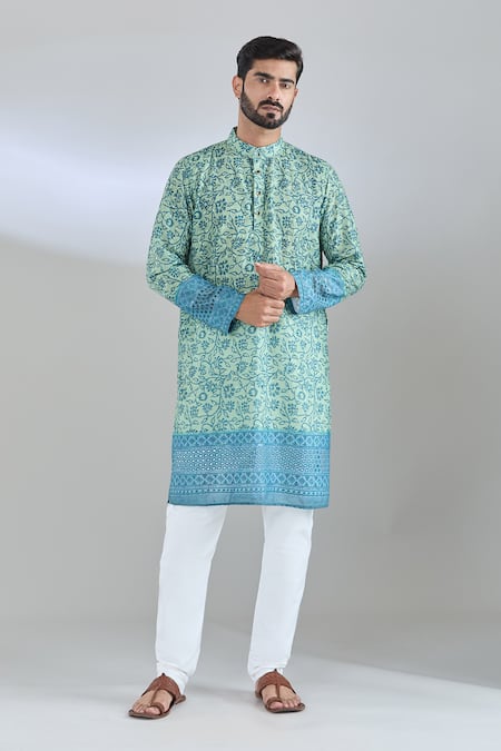 Buy Arihant Rai Sinha Blue Cotton Sequins, Embroidery Floral Print Kurta Online at Aza Fashions Buy_Arihant Rai Sinha_Blue Cotton Sequins, Embroidery Floral Print Kurta _Online_at_Aza_Fashions