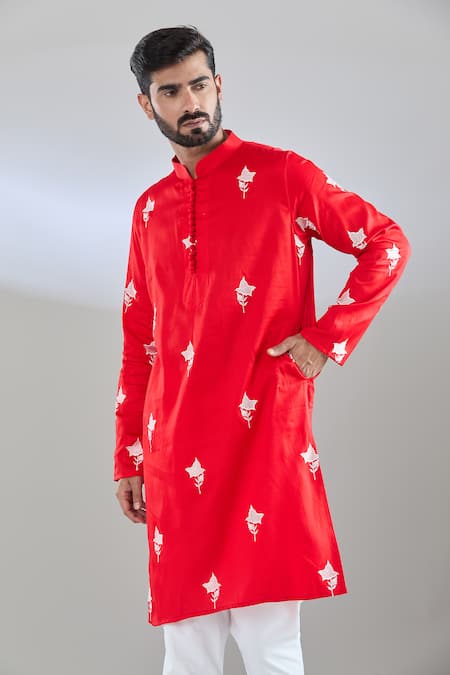 Buy Arihant Rai Sinha Red Cotton Satin Embroidery Kurta Online at Aza Fashions Buy_Arihant Rai Sinha_Red Cotton Satin Embroidery Kurta _Online_at_Aza_Fashions