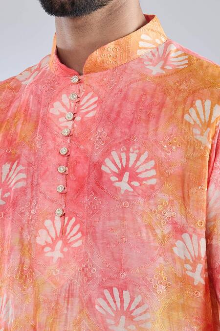 Arihant Rai Sinha Pink Chanderi Silk Embroidery, Sequins Floral Kurta Online at Aza Fashions Arihant Rai Sinha_Pink Chanderi Silk Embroidery, Sequins Floral Kurta _Online_at_Aza_Fashions