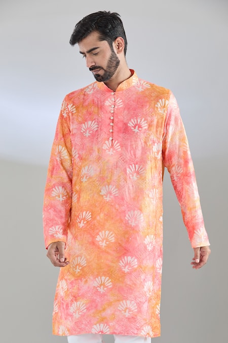 Arihant Rai Sinha Pink Chanderi Silk Embroidery, Sequins Floral Kurta at Aza Fashions Arihant Rai Sinha_Pink Chanderi Silk Embroidery, Sequins Floral Kurta _at_Aza_Fashions