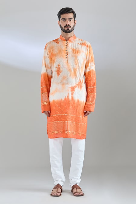 Arihant Rai Sinha_White Chanderi Sequins, Embroidery Colorblock Kurta _Online_at_Aza_Fashions