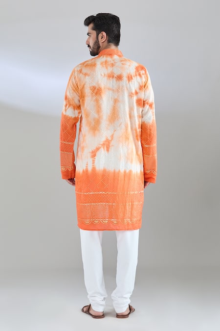 Shop_Arihant Rai Sinha_White Chanderi Sequins, Embroidery Colorblock Kurta _at_Aza_Fashions