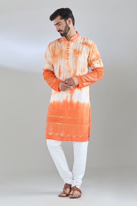 Arihant Rai Sinha_White Chanderi Sequins, Embroidery Colorblock Kurta _at_Aza_Fashions