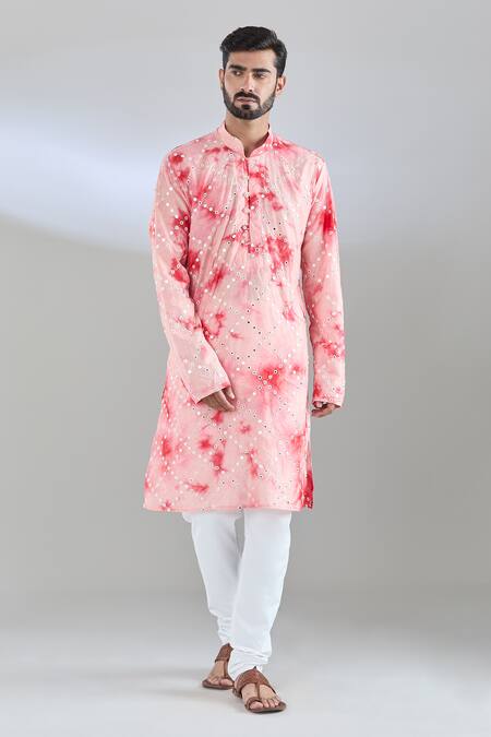 Buy_Arihant Rai Sinha_Red Chanderi Mirrors Shibori Embroidered Kurta _Online_at_Aza_Fashions