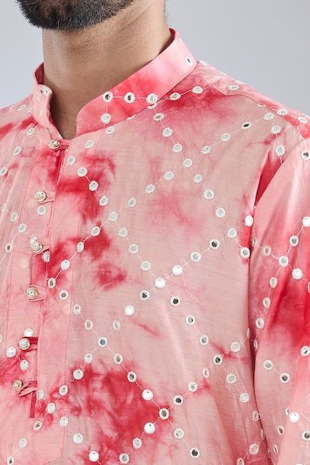 Buy_Arihant Rai Sinha_Red Chanderi Mirrors Shibori Embroidered Kurta 