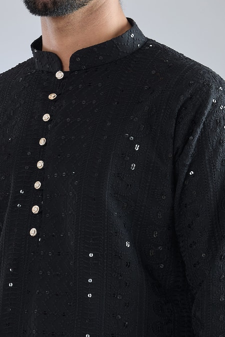 Arihant Rai Sinha_Black Georgette Sequins, Embroidery Kurta _Online_at_Aza_Fashions