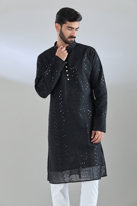 Buy_Arihant Rai Sinha_Black Georgette Sequins, Embroidery Kurta _Online_at_Aza_Fashions