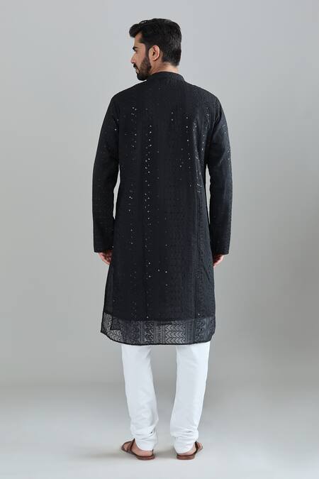 Shop_Arihant Rai Sinha_Black Georgette Sequins, Embroidery Kurta _at_Aza_Fashions