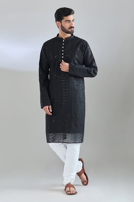 Arihant Rai Sinha_Black Georgette Sequins, Embroidery Kurta _at_Aza_Fashions
