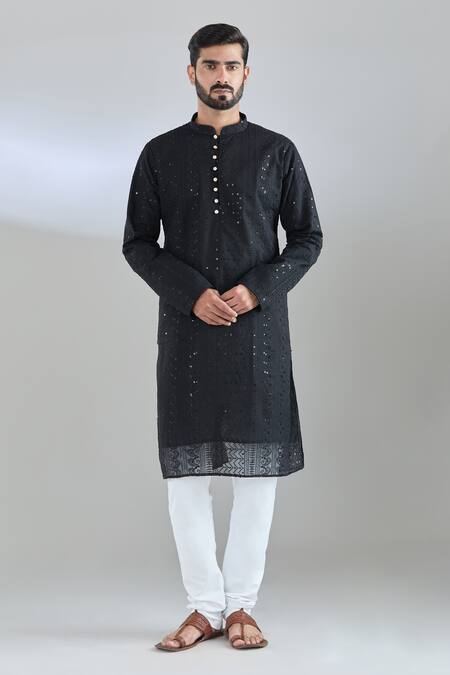 Buy_Arihant Rai Sinha_Black Georgette Sequins, Embroidery Kurta 