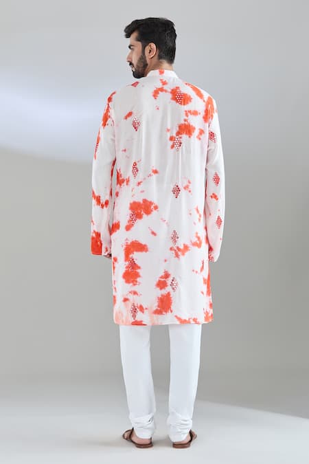 Shop_Arihant Rai Sinha_White Rayon Mirrors, Embroidery Shibori Kurta _at_Aza_Fashions