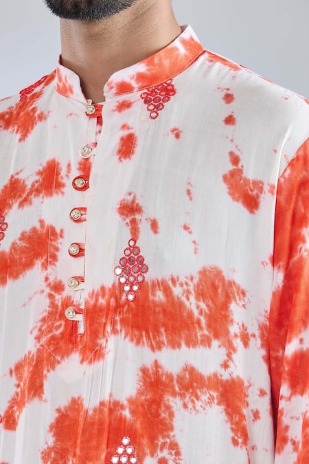 Arihant Rai Sinha_White Rayon Mirrors, Embroidery Shibori Kurta _Online_at_Aza_Fashions