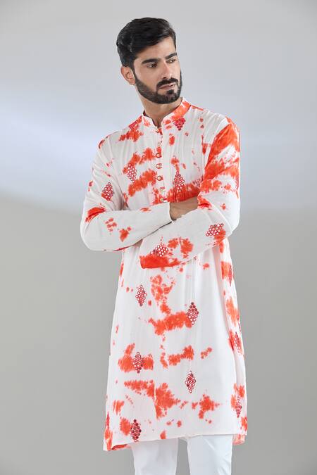 Buy_Arihant Rai Sinha_White Rayon Mirrors, Embroidery Shibori Kurta _Online_at_Aza_Fashions
