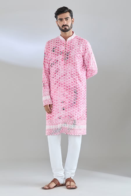 Buy_Arihant Rai Sinha_Pink Rayon Sequins, Embroidery Shibori Kurta _Online_at_Aza_Fashions