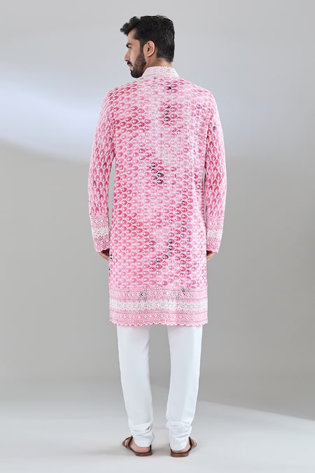 Shop_Arihant Rai Sinha_Pink Rayon Sequins, Embroidery Shibori Kurta _at_Aza_Fashions