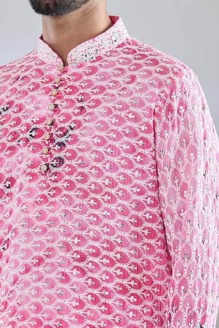 Arihant Rai Sinha_Pink Rayon Sequins, Embroidery Shibori Kurta _at_Aza_Fashions