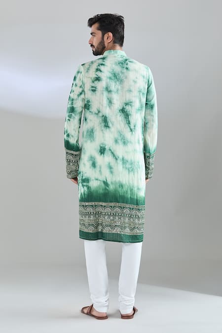 Shop Arihant Rai Sinha Green Chanderi Sequins, Embroidery Tie Dye Kurta at Aza Fashions Shop_Arihant Rai Sinha_Green Chanderi Sequins, Embroidery Tie Dye Kurta _at_Aza_Fashions