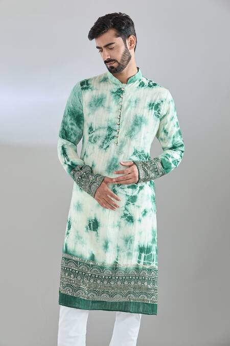 Arihant Rai Sinha Green Chanderi Sequins, Embroidery Tie Dye Kurta Online at Aza Fashions Arihant Rai Sinha_Green Chanderi Sequins, Embroidery Tie Dye Kurta _Online_at_Aza_Fashions