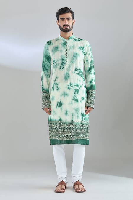 Shop Arihant Rai Sinha Green Chanderi Sequins, Embroidery Tie Dye Kurta Online at Aza Fashions Shop_Arihant Rai Sinha_Green Chanderi Sequins, Embroidery Tie Dye Kurta _Online_at_Aza_Fashions