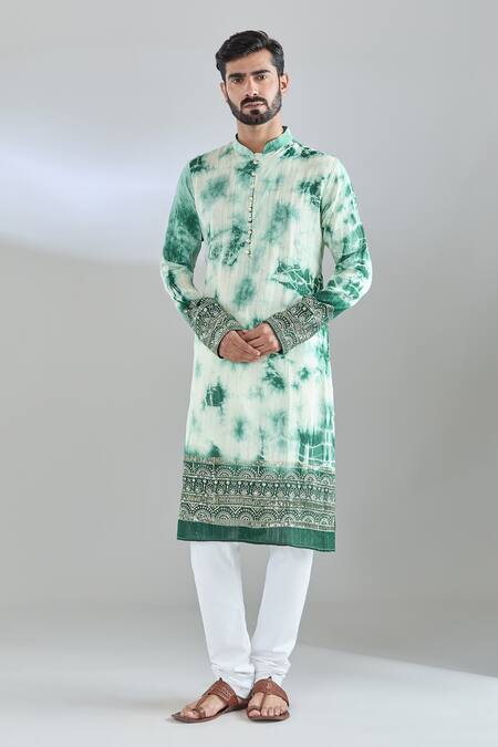 Arihant Rai Sinha Green Chanderi Sequins, Embroidery Tie Dye Kurta at Aza Fashions Arihant Rai Sinha_Green Chanderi Sequins, Embroidery Tie Dye Kurta _at_Aza_Fashions