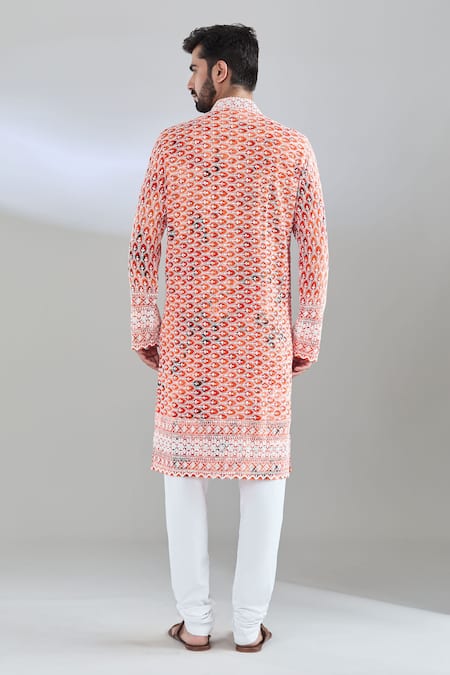 Shop Arihant Rai Sinha Orange Rayon Sequins, Embroidery Floral Kurta at Aza Fashions Shop_Arihant Rai Sinha_Orange Rayon Sequins, Embroidery Floral Kurta _at_Aza_Fashions