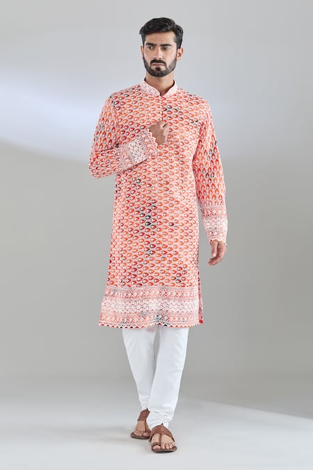 Arihant Rai Sinha Orange Rayon Sequins, Embroidery Floral Kurta at Aza Fashions Arihant Rai Sinha_Orange Rayon Sequins, Embroidery Floral Kurta _at_Aza_Fashions