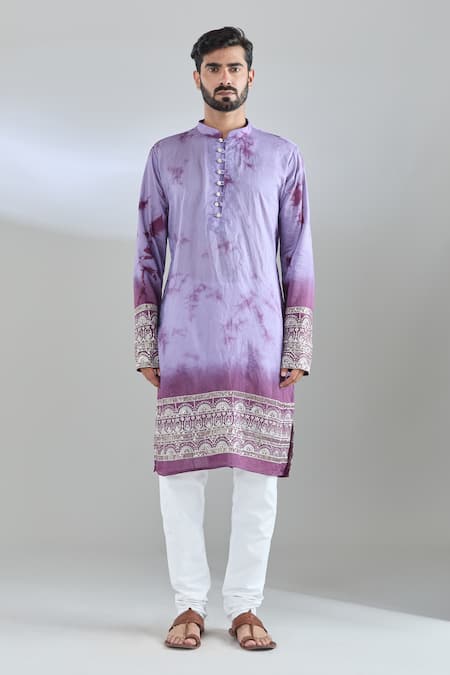 Arihant Rai Sinha_Magenta Chanderi Embroidery Shibori Kurta _Online_at_Aza_Fashions