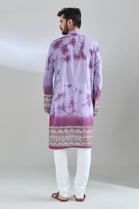 Shop_Arihant Rai Sinha_Magenta Chanderi Embroidery Shibori Kurta _at_Aza_Fashions