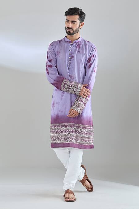Buy_Arihant Rai Sinha_Magenta Chanderi Embroidery Shibori Kurta _Online_at_Aza_Fashions
