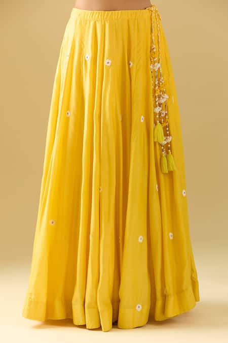 Buy_Samyukta Singhania_Off White Chanderi, Cotton, Silk Sequins, Cut Work, Yellow Lehenga Set_Online_at_Aza_Fashions