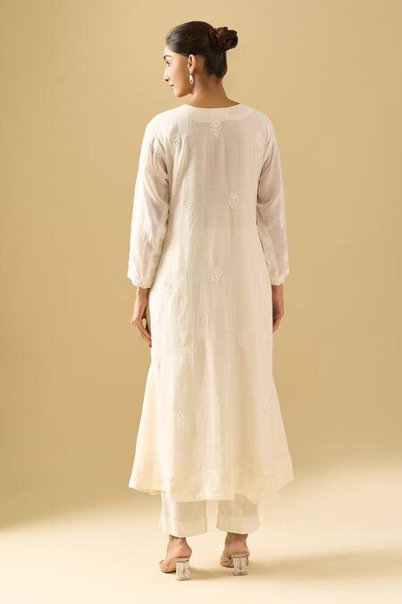 Shop Samyukta Singhania White Chanderi Cut Work, Sequins, Beads Split Cutdana Embroidered Anarkali Set at Aza Fashions Shop_Samyukta Singhania_White Chanderi Cut Work, Sequins, Beads Split Cutdana Embroidered Anarkali Set_at_Aza_Fashions