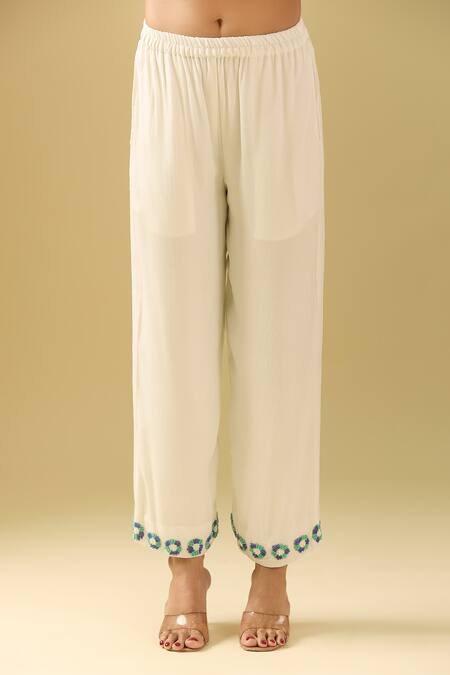 Buy_Samyukta Singhania_White Georgette Sequins, Beads, Embroidery Button-down Floral Anarkali Set_Online_at_Aza_Fashions