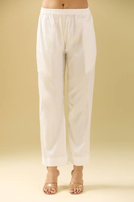 Samyukta Singhania_White Georgette, Cotton Embroidery Round Neck Floral Hand Painted Anarkali Set_Online_at_Aza_Fashions