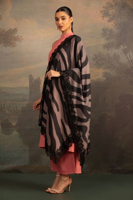 Modarta Black Animal Print Lace Shawl Online at Aza Fashions Modarta_Black Animal Print Lace Shawl _Online_at_Aza_Fashions