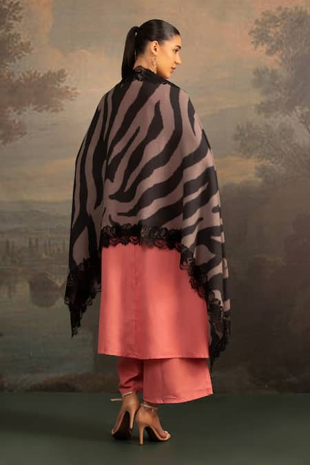 Shop Modarta Black Animal Print Lace Shawl at Aza Fashions Shop_Modarta_Black Animal Print Lace Shawl _at_Aza_Fashions