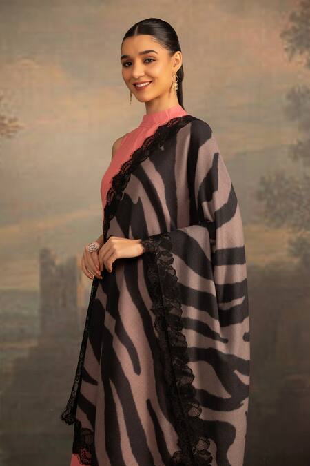 Shop Modarta Black Animal Print Lace Shawl Online at Aza Fashions Shop_Modarta_Black Animal Print Lace Shawl _Online_at_Aza_Fashions