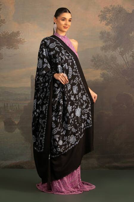 Modarta_Black Dori Embroidered Shawl_Online_at_Aza_Fashions
