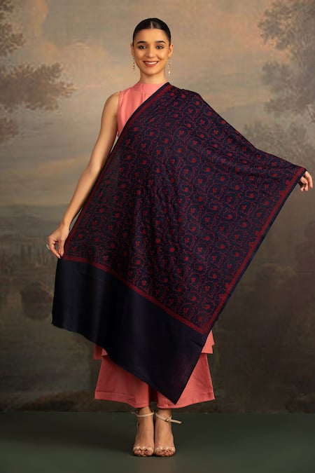 Buy_Modarta_Blue Sozni Floral Embroidered Shawl _Online_at_Aza_Fashions