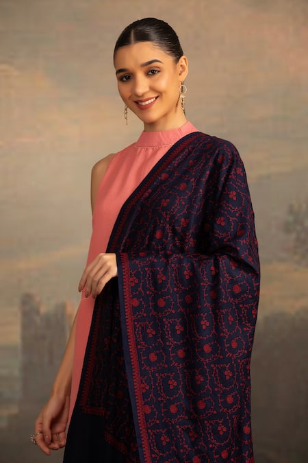 Shop_Modarta_Blue Sozni Floral Embroidered Shawl _Online_at_Aza_Fashions