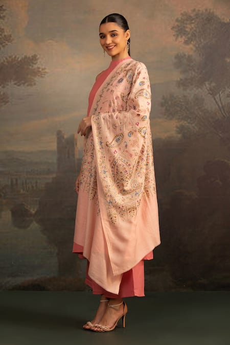Modarta Pink Floral Thread Embroidered Shawl Online at Aza Fashions Modarta_Pink Floral Thread Embroidered Shawl _Online_at_Aza_Fashions