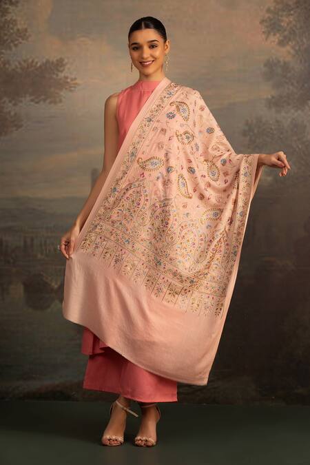 Buy Modarta Pink Floral Thread Embroidered Shawl Online at Aza Fashions Buy_Modarta_Pink Floral Thread Embroidered Shawl _Online_at_Aza_Fashions