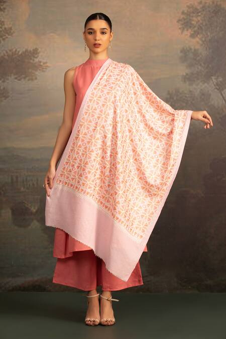Modarta Pink Geometric Thread Embroidered Shawl Online at Aza Fashions Modarta_Pink Geometric Thread Embroidered Shawl _Online_at_Aza_Fashions