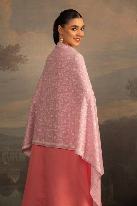 Modarta Pink Sozni Floral Embroidered Shawl Online at Aza Fashions Modarta_Pink Sozni Floral Embroidered Shawl_Online_at_Aza_Fashions